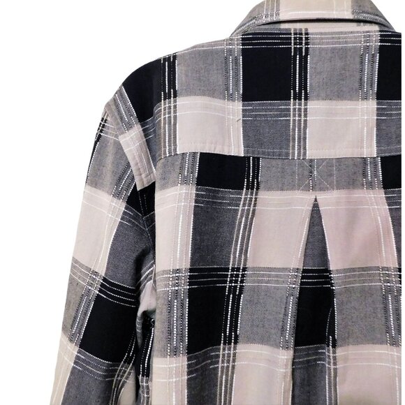 Christopher & Banks Shirt Jacket L Black Tan Bold Plaid Long Sleeve 100% Cotton - Picture 5 of 9